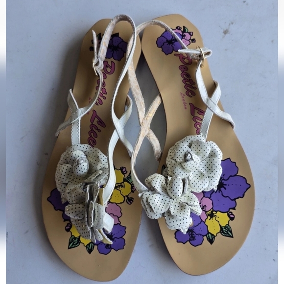 $69 New Poetic License London Leather Floral Sandal 8.5M Thong Buckle Boho Artsy - Picture 7 of 15